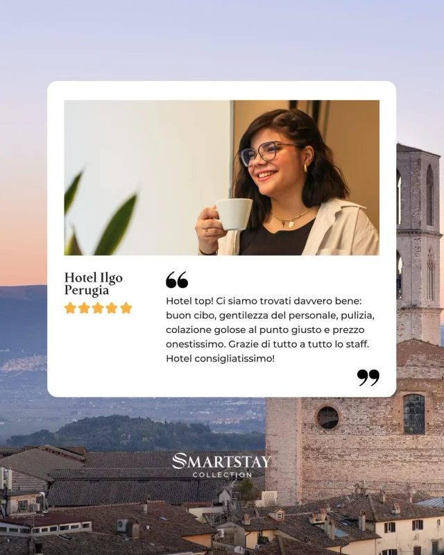 “Hotel top!” – e noi non potremmo esserne più felici. All’Hotel Ilgo ci impegniamo ogni giorno per farvi sentire a vostro agio, con ambienti puliti, uno staff gentile e colazioni golose al punto giusto.

Grazie a chi sceglie Hotel Ilgo e ci lascia parole così belle. Vi aspettiamo a Perugia, tra natura, quiete e un’accoglienza che viene dal cuore. 🌿

📍 Via Agostino Di Duccio, 1 – Perugia
#SmartStayCollection #HotelIlgo #Perugia